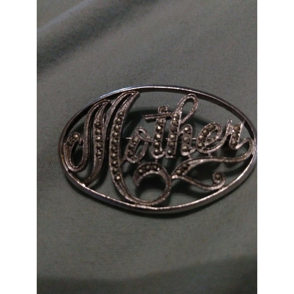 Vintage Silvertone marcasite Mother Brooch oval